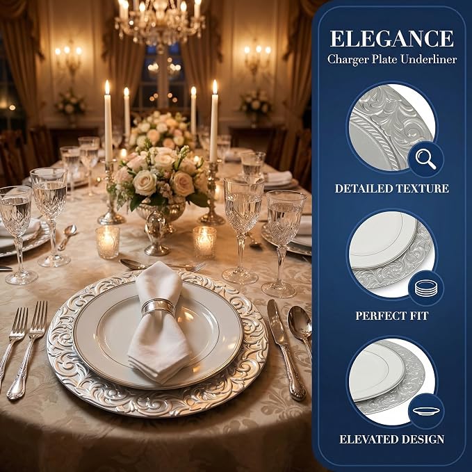 Platos de Cena de Plástico Plateado, Juego de 6 miniatura 6