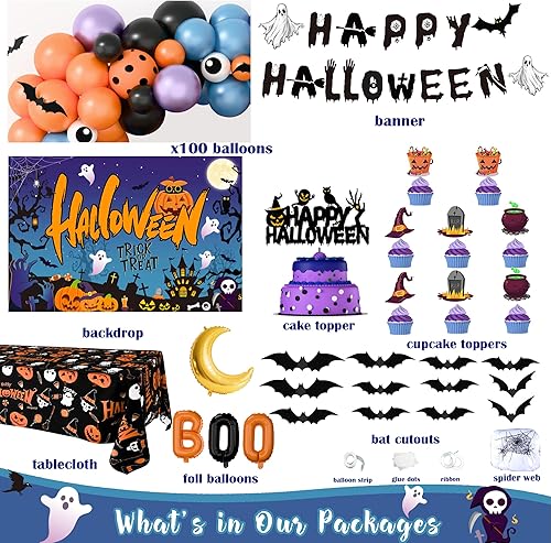 Miniatura 2 de Kit de decoración de fiesta de Halloween, decoración de Halloween, telón de fondo aterrador, arco de globos, bandera, bandera, telaraña, fantasma,