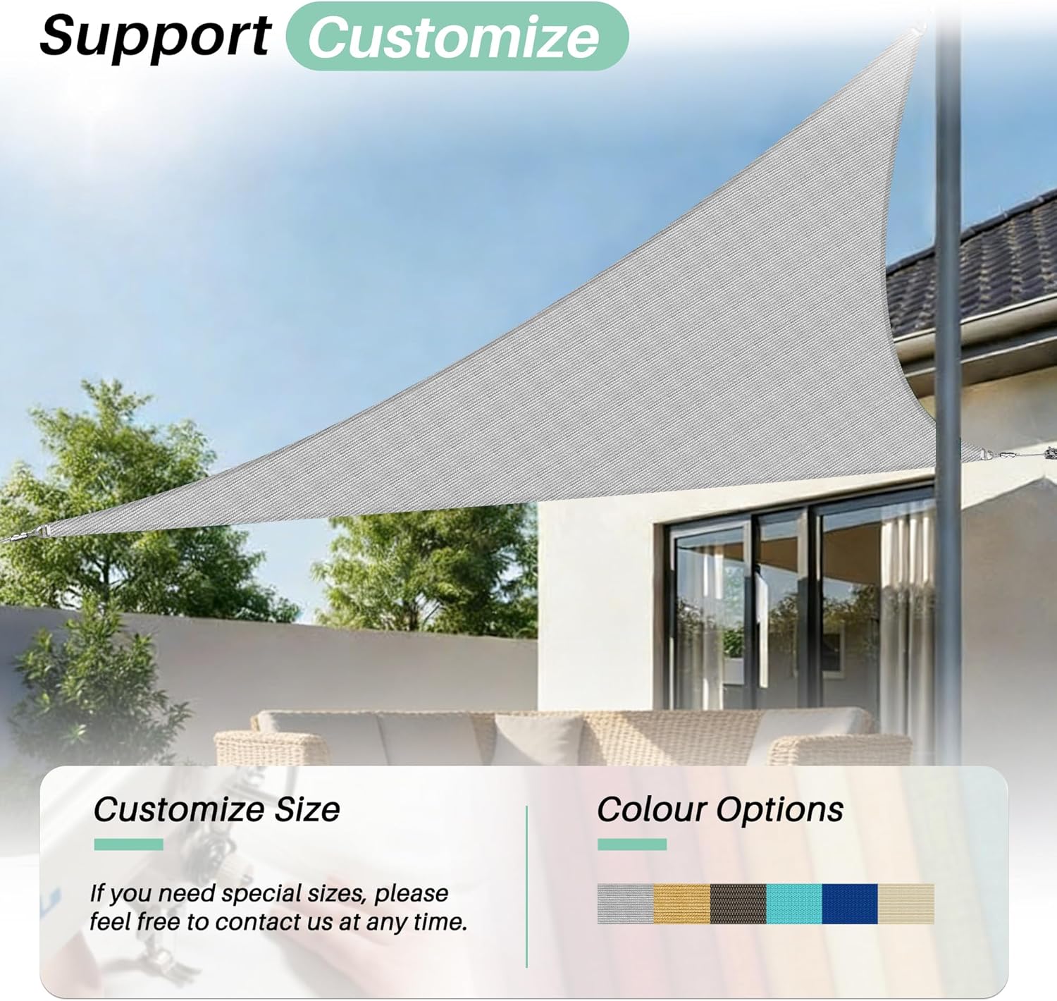 SunnyRoyal 30'x40'x50' Sun Shade Sail Super A Ring Wire Cable Inside Commercial Grade Right Triangle Canopy Awning Fabric Cloth Screen UV Block Heavy Duty Outdoor Patio Carport (Light Gray)