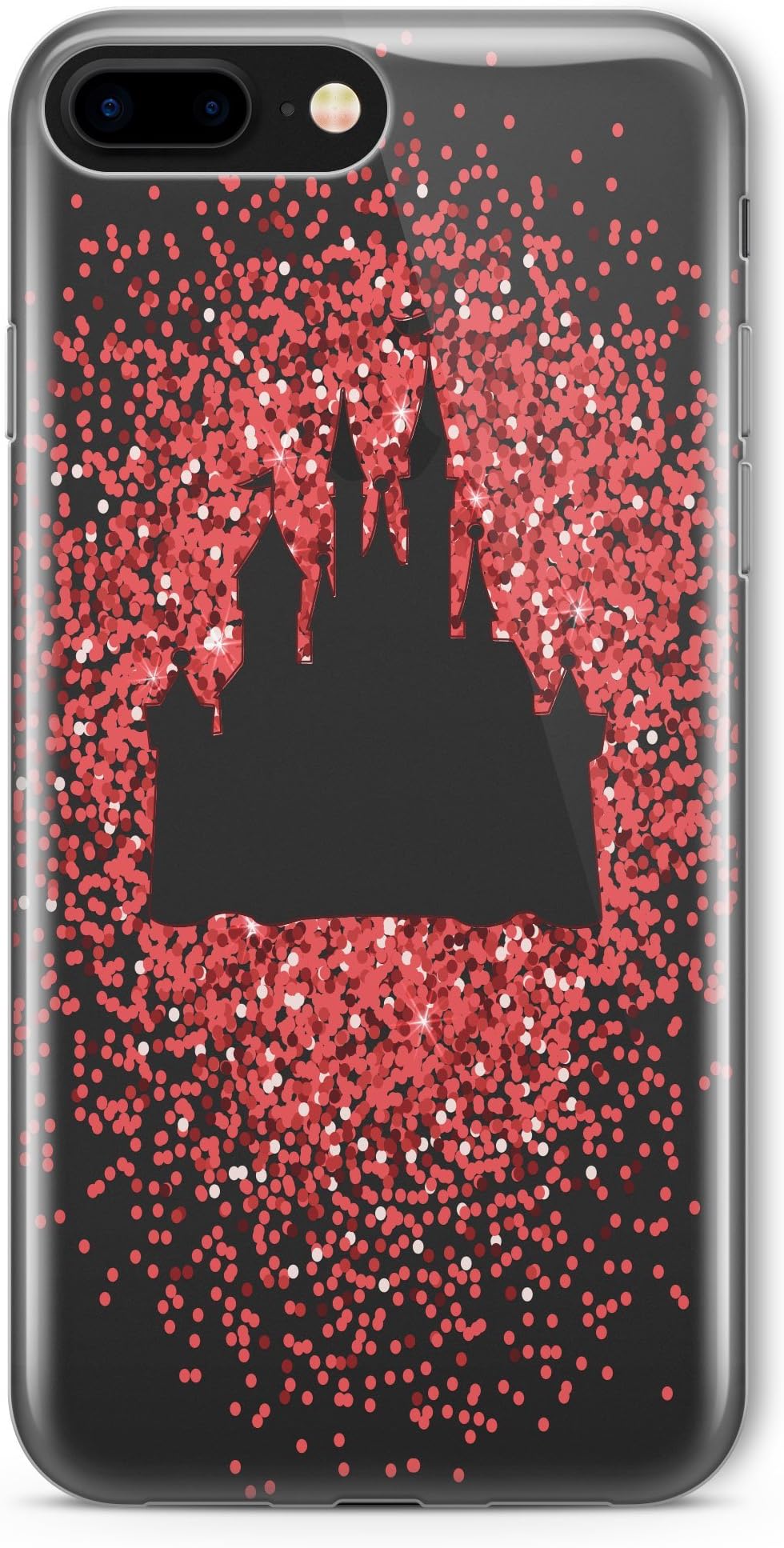 SmartGiftShop Cartoon Movie Character GLITTER Effect CLEAR TPU Phone Cover Case for iPhone Range iPhone X/Red Disney Castle