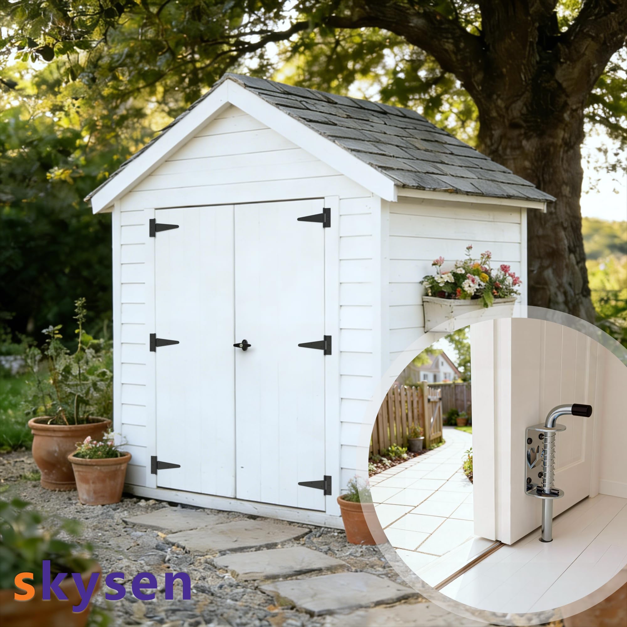 SKYSEN Shed Door Hardware Kit, Complete Set with T-Handle Lock, Barrel Bolts & Hinges.(sdhk) — Amazon image 8
