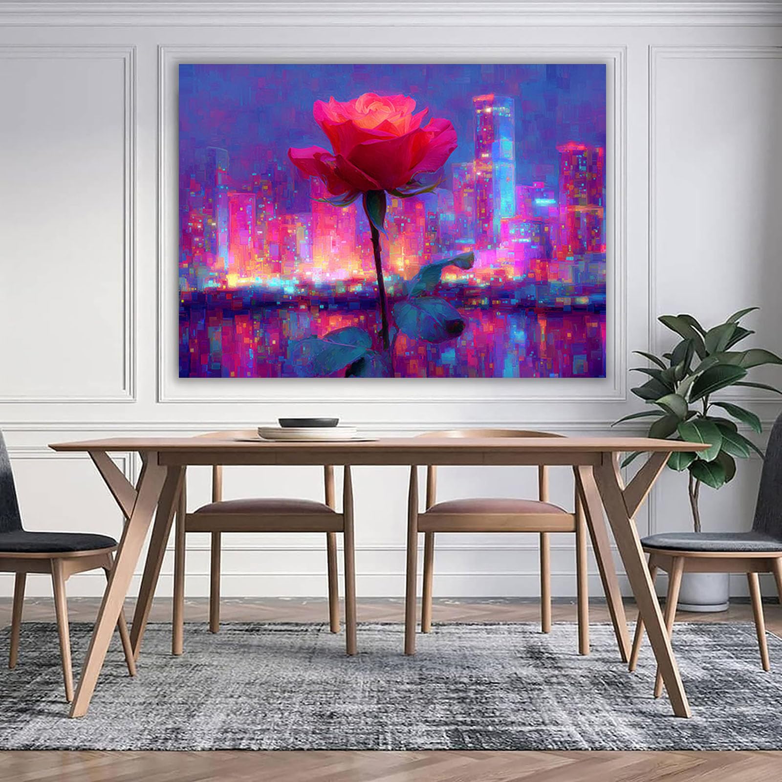 ZAMAEIU pósteres abstractos de hoja botánica impresa Rosas urbanas Arte Decorativo de la Oficina Sala de Estar（Morado-30x50cm Enmarcado