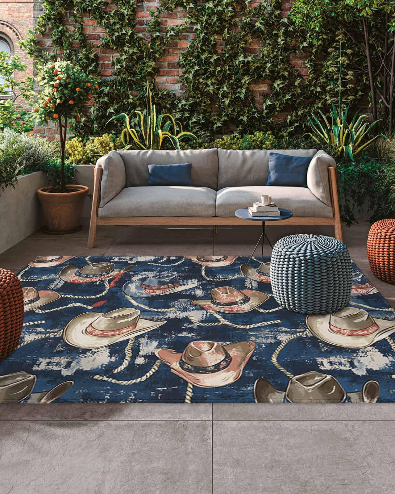 Amazon.com: Outdoor Rug 5x8 ft Western Cowboy Hat Outdoor Large
