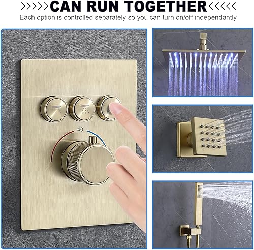 Miniatura 39 de Enga Sistema de chorros de ducha termostáticos (puede utilizar todas las funciones a la vez), cabezal de ducha LED de lluvia de 12 pulgadas montado