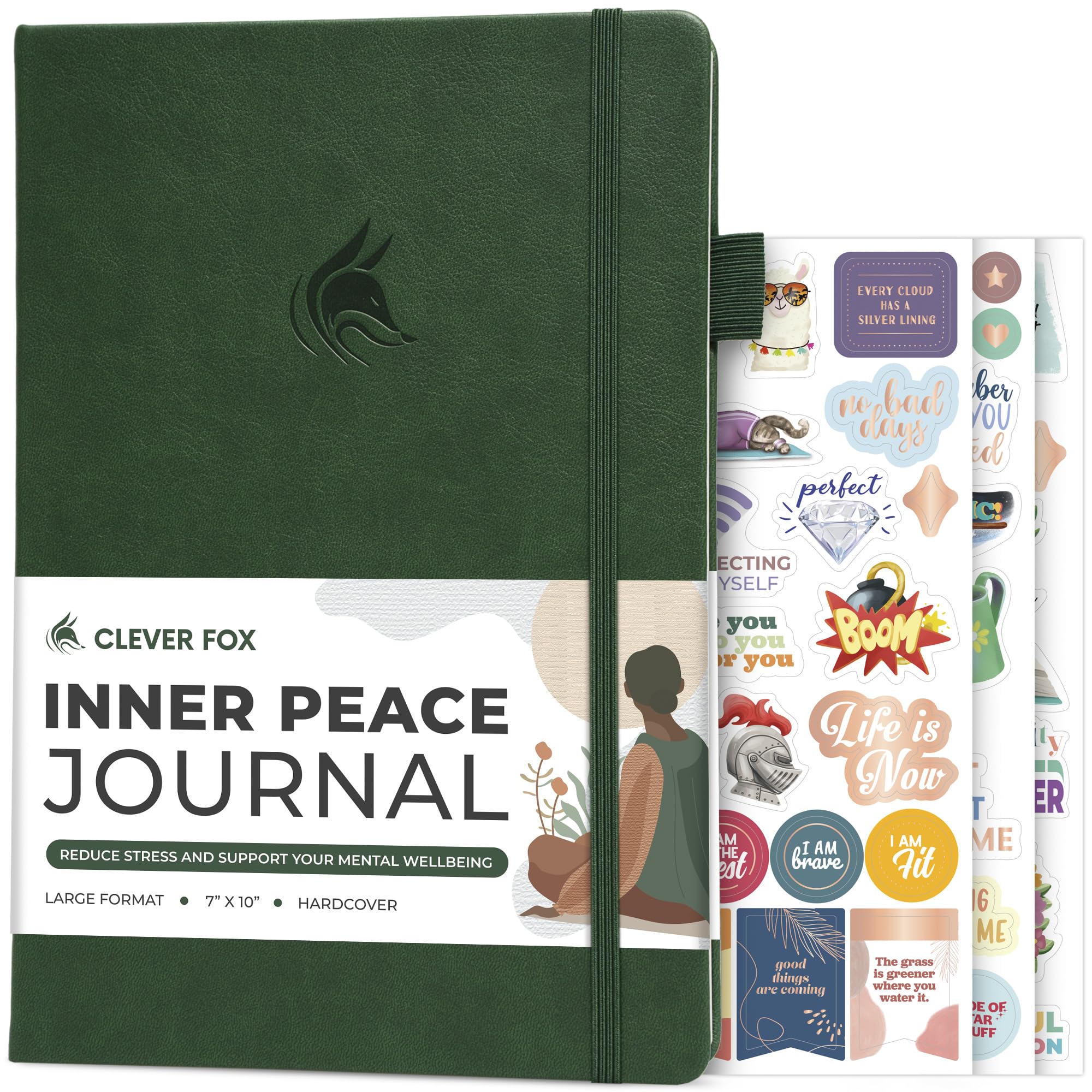 Clever Fox Inner Peace Journal – Diario guiado para aliviar el estrés y la ansiedad con indicaciones – Cuaderno de curación y autodescubrimiento para mujeres y hombres (verde bosque)