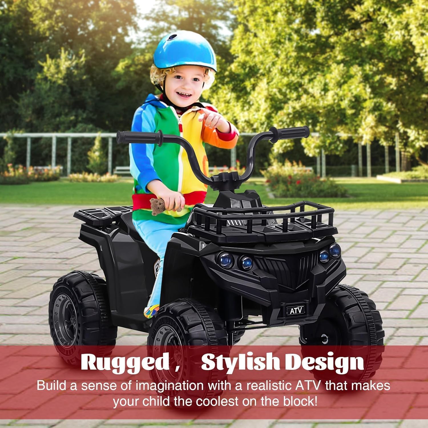 Elektryczny samochód dla dzieci Quad 12 V, elektryczny samochód dla dzieci, 2 prędkości, 4 koła, LED, muzyka, 2-5 lat, czarny
