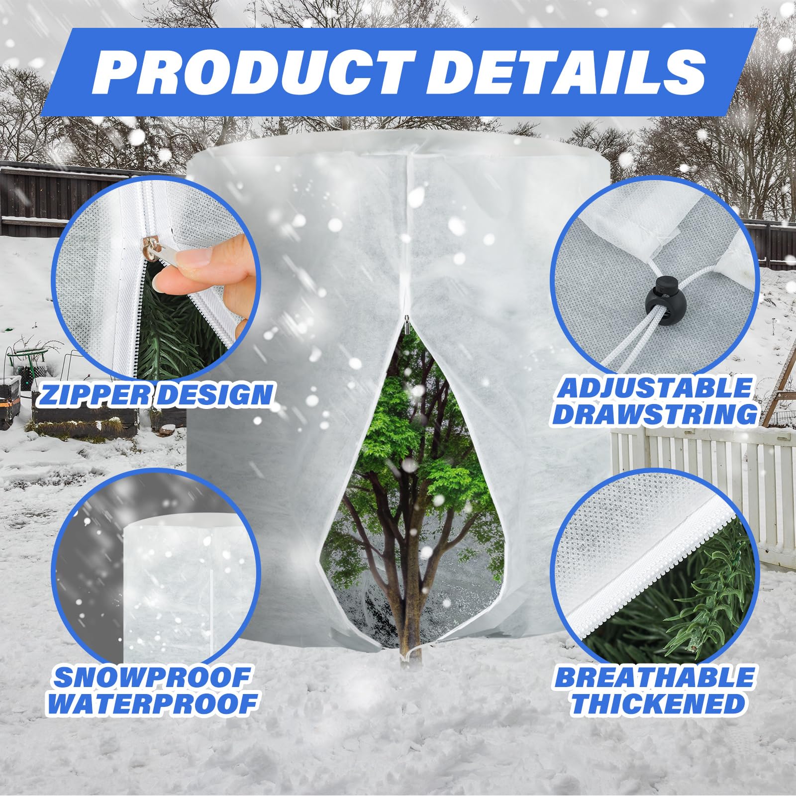 WILLBOND 2 coperture invernali per piante da 200 x 239 cm, sacchetti protettivi antigelo, panni cilindrici per gelo, arbusti e gelo, con cerniera, coulisse, per piante da esterno, giardino, alberi in