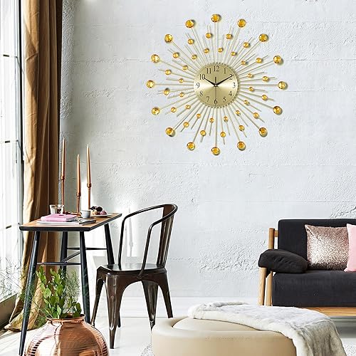 Miniatura 4 de Lafocuse Reloj de pared grande dorado de 23 pulgadas para decoración de sala de estar, moderno reloj de pared decorativo con detalles de cristal