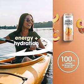 Optimum Nutrition Amino Energy Sparkling Hydration Drink, Electrolytes, Caffeine, Amino Acids, BCAAs, Sugar Free, Peach Bellini, 12 Fl Oz, 12 Pack (Packaging May Vary)