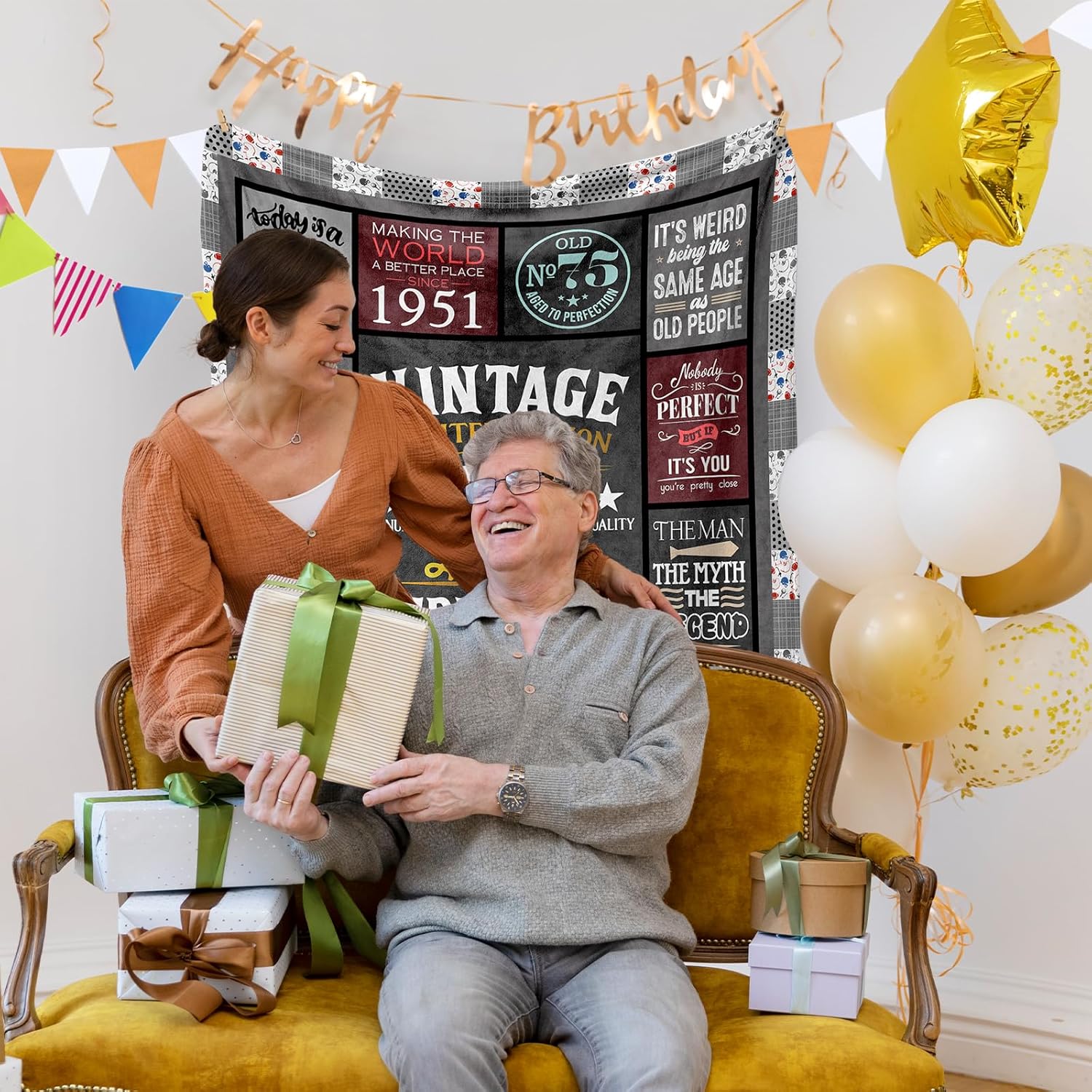 75th Birthday Gifts for Men Blanket 60"x 50", Gifts for 75 Year Old Man, 75 Year Old/1951 Birthday Gifts for Men - Image 2
