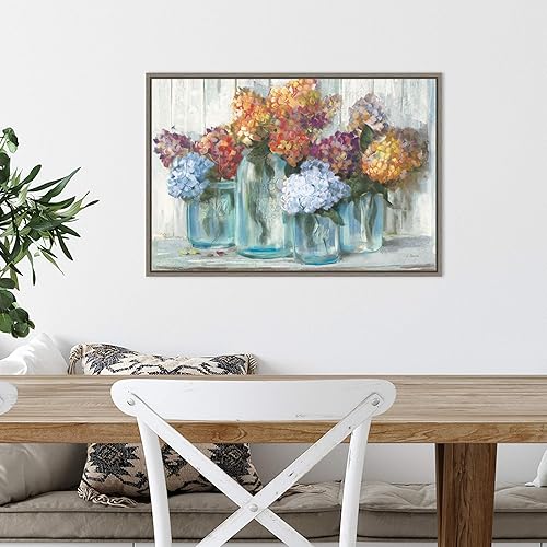 Miniatura 5 de Amanti Art Lienzo enmarcado para pared, hortensias de otoño en tarro de vidrio de Carol Rowan (23 pulgadas de ancho x 16 pulgadas de alto), marco