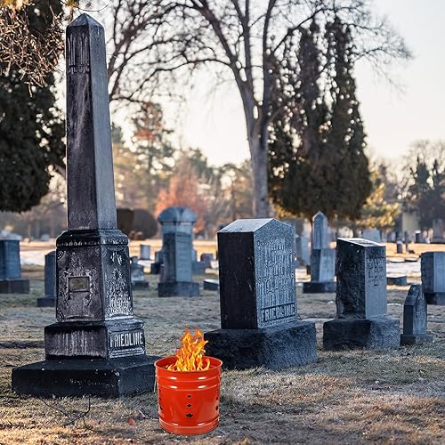 Miniatura 9 de Happyyami Incinerador de barril de quemado esmaltado, lata de metal para jardín, jaula para hogueras de patio, horno de desechos para antepasados,