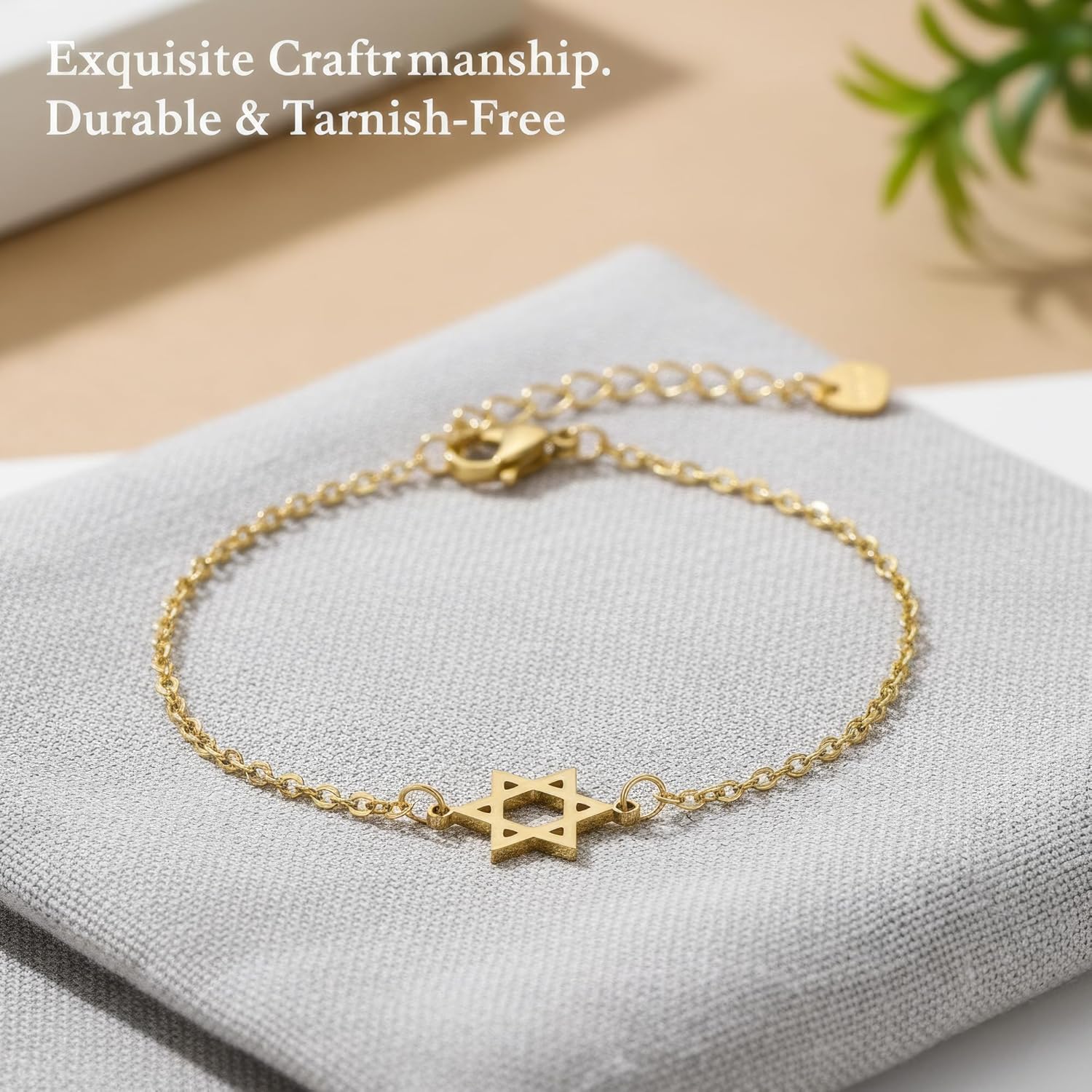 Star of David Hexagram Bracelet for Women - Gold Titanium Steel Chain Adjustable Spiritual Jewelry - Image 3