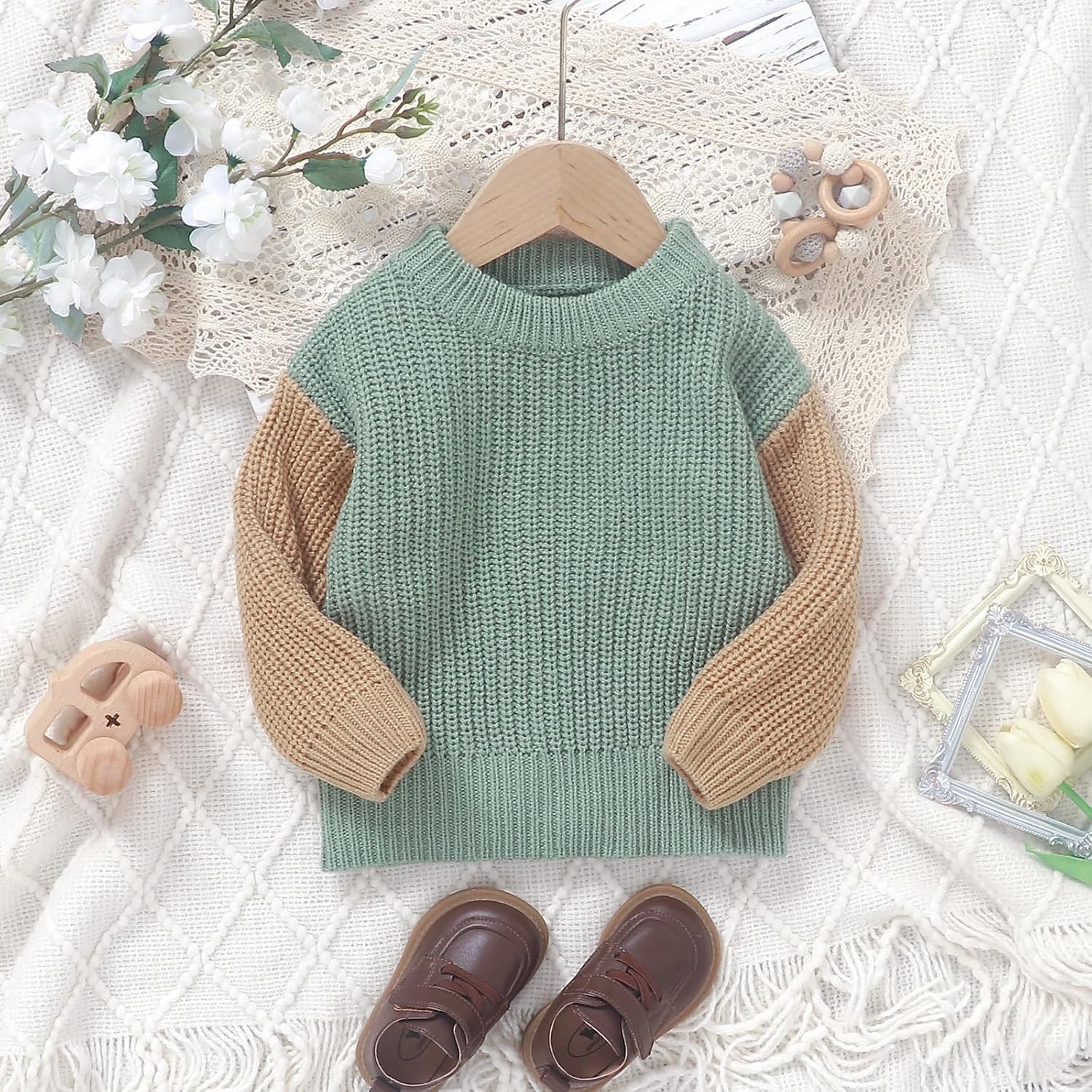 Newborn Toddler Baby Girl Boy Chunky Sweater Striped Sweater Long Sleeve Pullover Sweatshirt Fall Winter Clothes