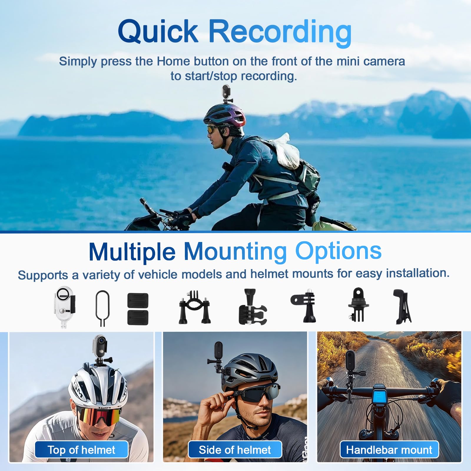 Action Cam, wasserdichte Kamera, 64GB Mini Bodycam, Fahrrad Dashcam, WiFi Action Camera, Körperkameras, Helmkamera Motorrad, Sportkamera mit Magnetisch und 360°-Klammer, für Radfahren Surfen
