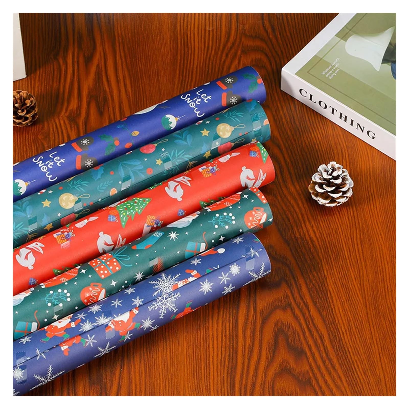Geschenkpapier Weihnachten 10 Stück Weihnachtsmann-Geschenkverpackungspapier aus Kraftpapier, Cartoon-Motiv, festliche Gastgeschenke for Weihnachtsfeiern, 74 x 50 cm(10pcs)
