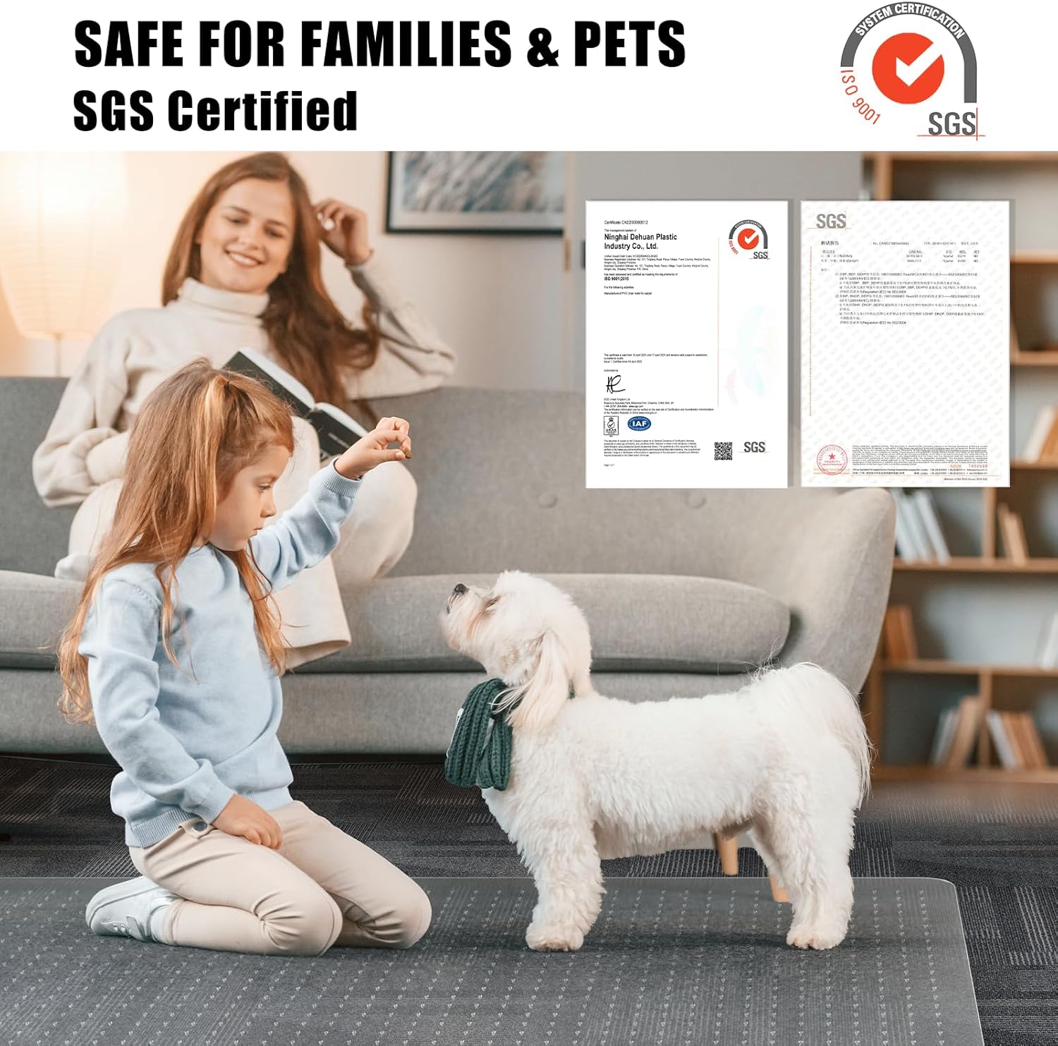 Chair Mat for Carpet, Office Chair Mat for Carpeted Floors, Non-Slip Carpet Protector Floor Mat with Grips, Plastic Heavy-Duty Rolling Desk Mat for Home Office and Gaming (Clear)