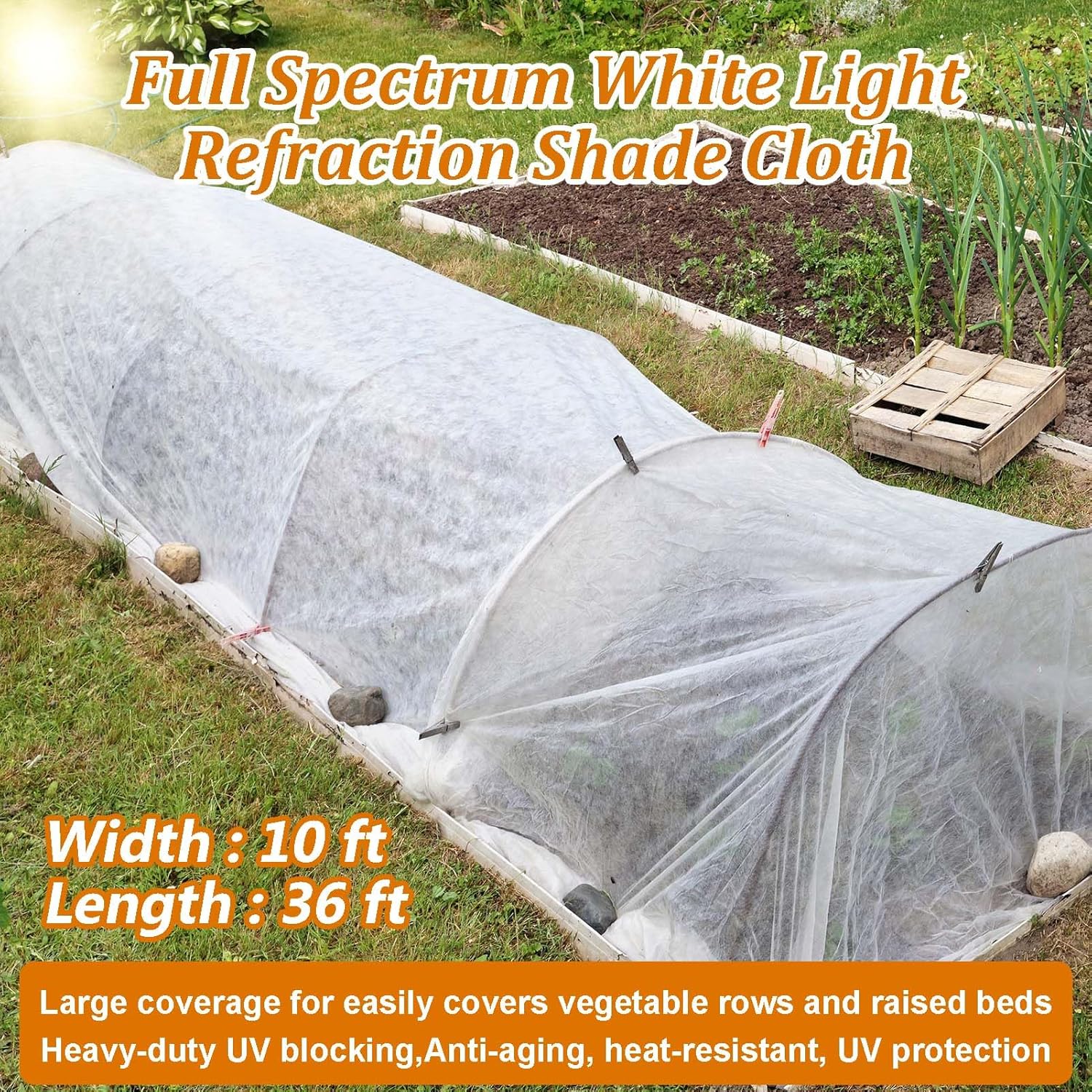 Plant Sun Protection Cloth, 10 x 36 Ft Non-Woven Garden Shade Cloth White Light Refraction Sunshade Fabric Outdoor Garden Bug Netting Sun Block for Protecting Vegetable Seedling from Direct Sunlight
