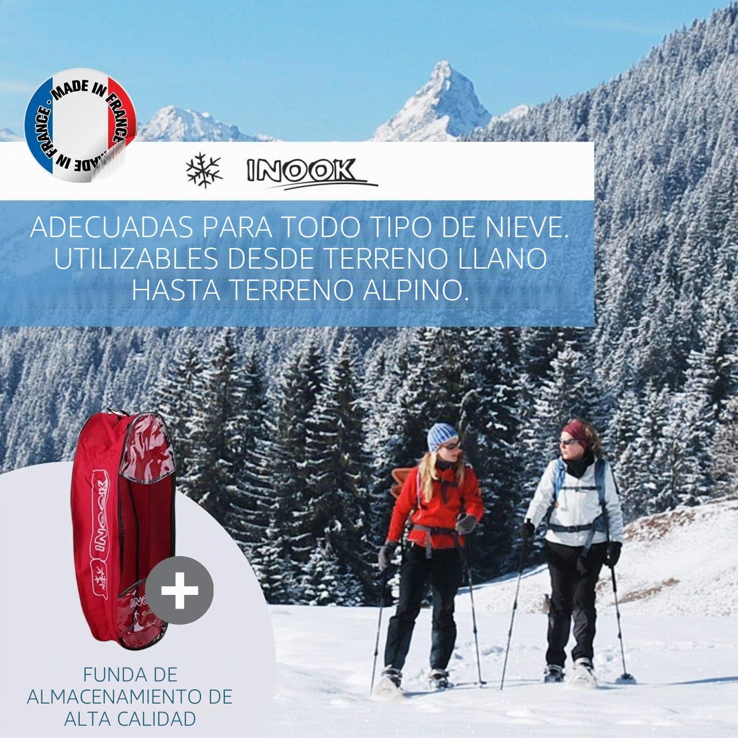 Inook Alpin OXM - Raquetas de nieve para hombre y mujer, ayuda automática para subir, tamaño ajustable, funciones patentadas