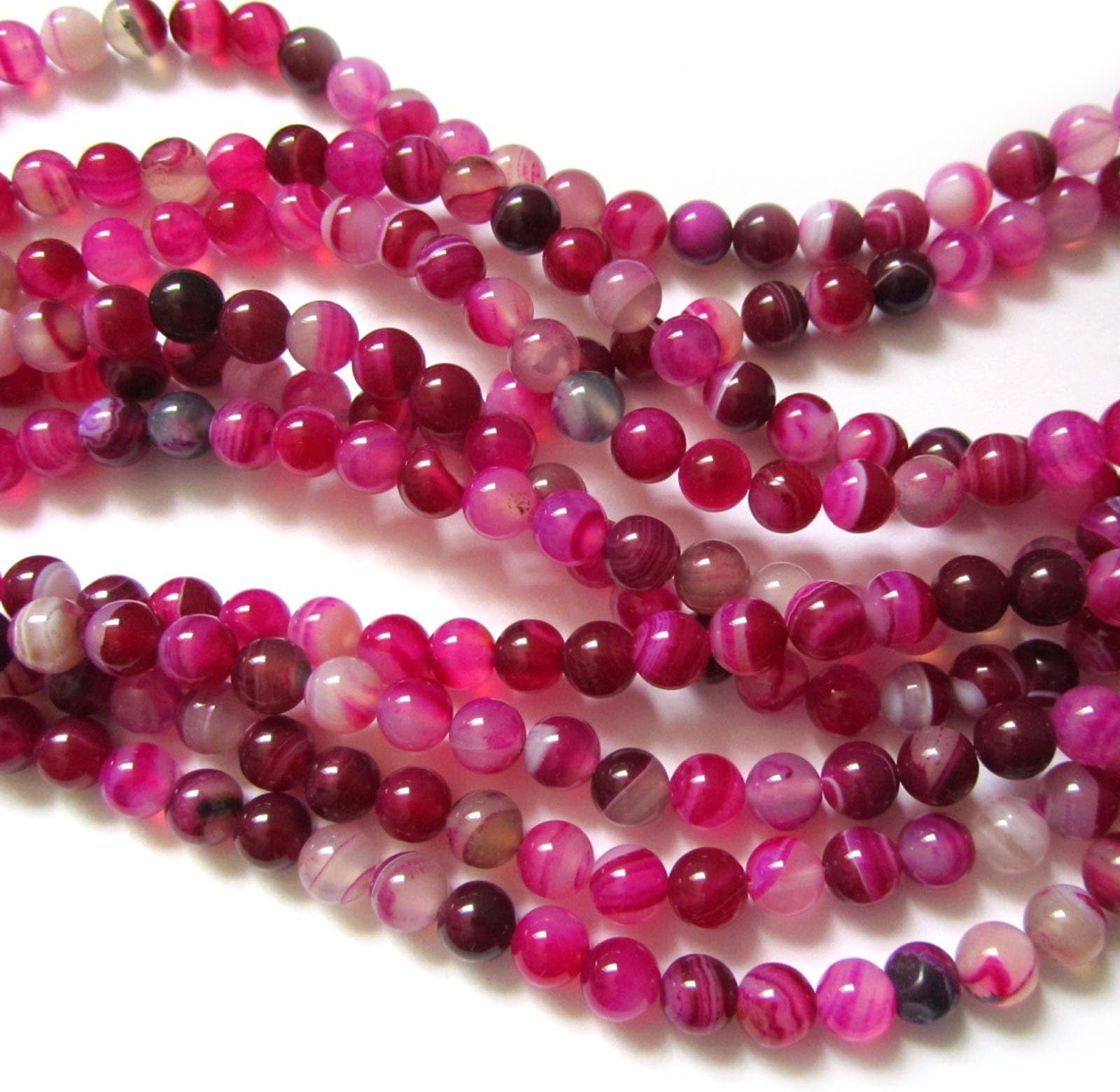 Pretty Pebbles Beads - 25 Agate Gemstone Beads 8mm Round Pink