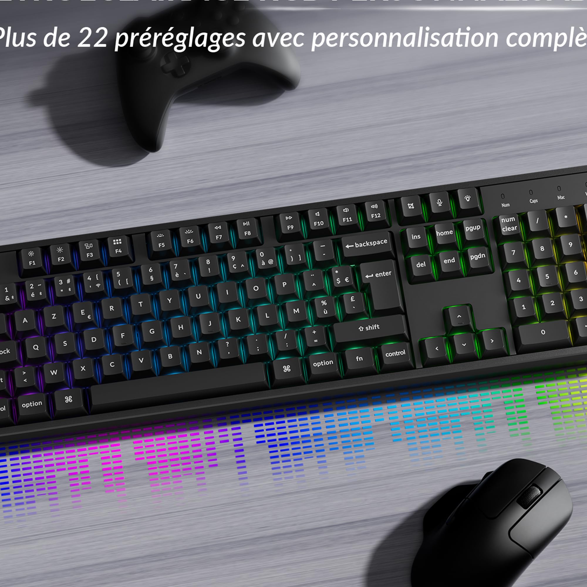 Keychron K10 HE Clavier AZERTY Magnétique sans Fil, 100% ISO-FR Layout, Point d’Activation Réglable, RGB, Touches PBT à Profil Cherry Sublimées, pour Mac/Windows/Linux, Cadre Latéral en Bois, Noir