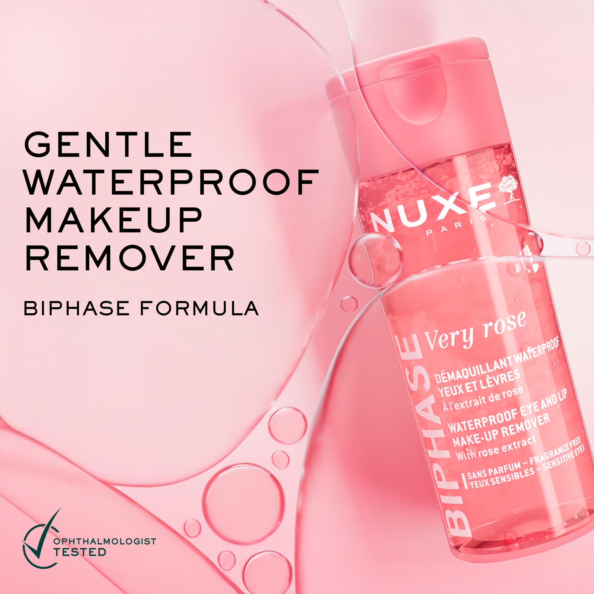Nuxe Very Rose Wasserdichter Augen- und Lippen-Make-up-Entferner 100 ml, Zweiphasen-Reiniger für empfindliche Augen, entfernt wasserfestes & langanhaltendes Make-Up, nicht fettendes Finish, mit