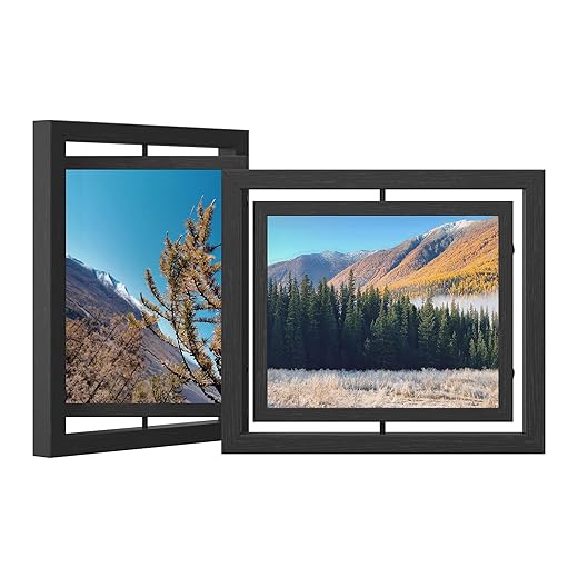 SONGMICS Picture Frames, Set of 2 Rotating Photo Frames for 8 x 10 Inch Pictures, Swivel Picture Frame, Double Glass, for Tabletop Display or Wall Hanging, MDF, Black URPF281B01