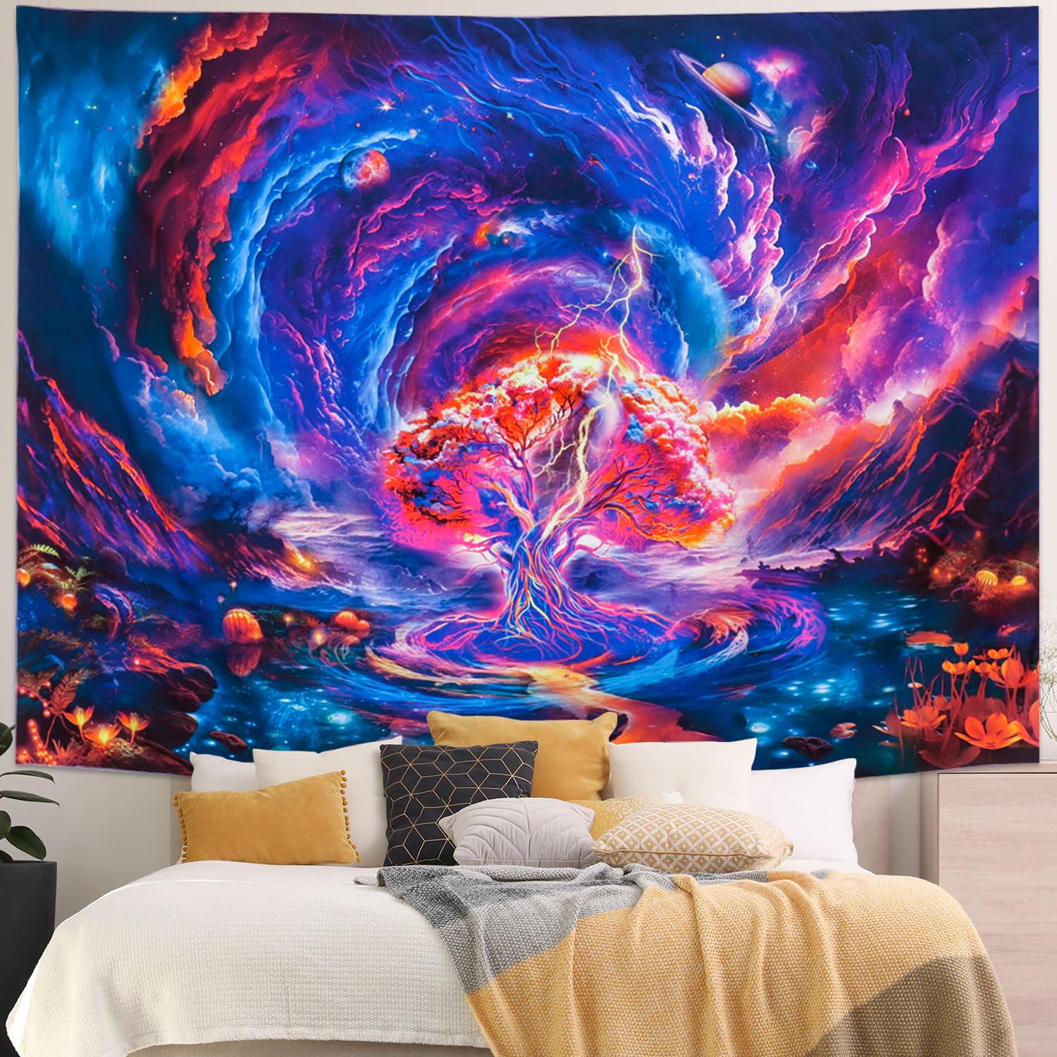 生命の木　タペストリー　ブラックライト対応 Amazon.co.jp: FORATER 生命の木タペストリー 壁掛け 太陽 月 星