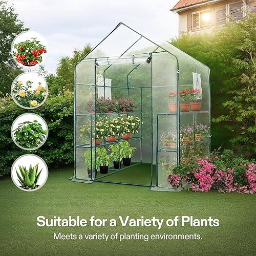 Miniatura 7 de VIVOSUN Mini casa verde transparente de 57 x 57 x 77 pulgadas con ventana y ancla, casa caliente de jardín de plantas de 2 niveles, 8 estantes, 4.7
