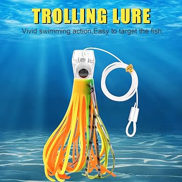 Saltwater Fishing Lures 6/9inch Trolling Lures for Marlin Mahi Tuna Dolphin Shark Big Game Deep Sea Fishing Baits Squid Skirts Rigged Hooks Ocean Gear Tackle