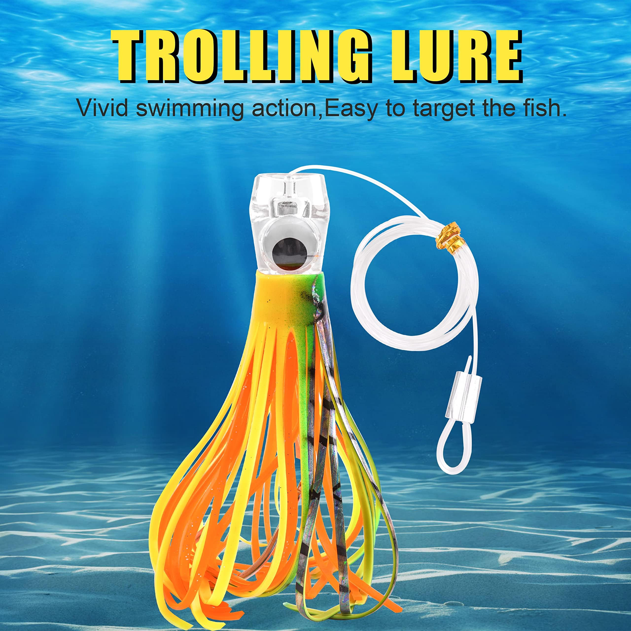 Leurres de Pêche à la Traîne Leurres de Pêche en Eau Salée, 5Pièces Offshore Big Game Leurres pour Mahi Tuna Marlin Dolphin Wahoo en Haute Mer Octopus Squid Skirts Rigged Hooks