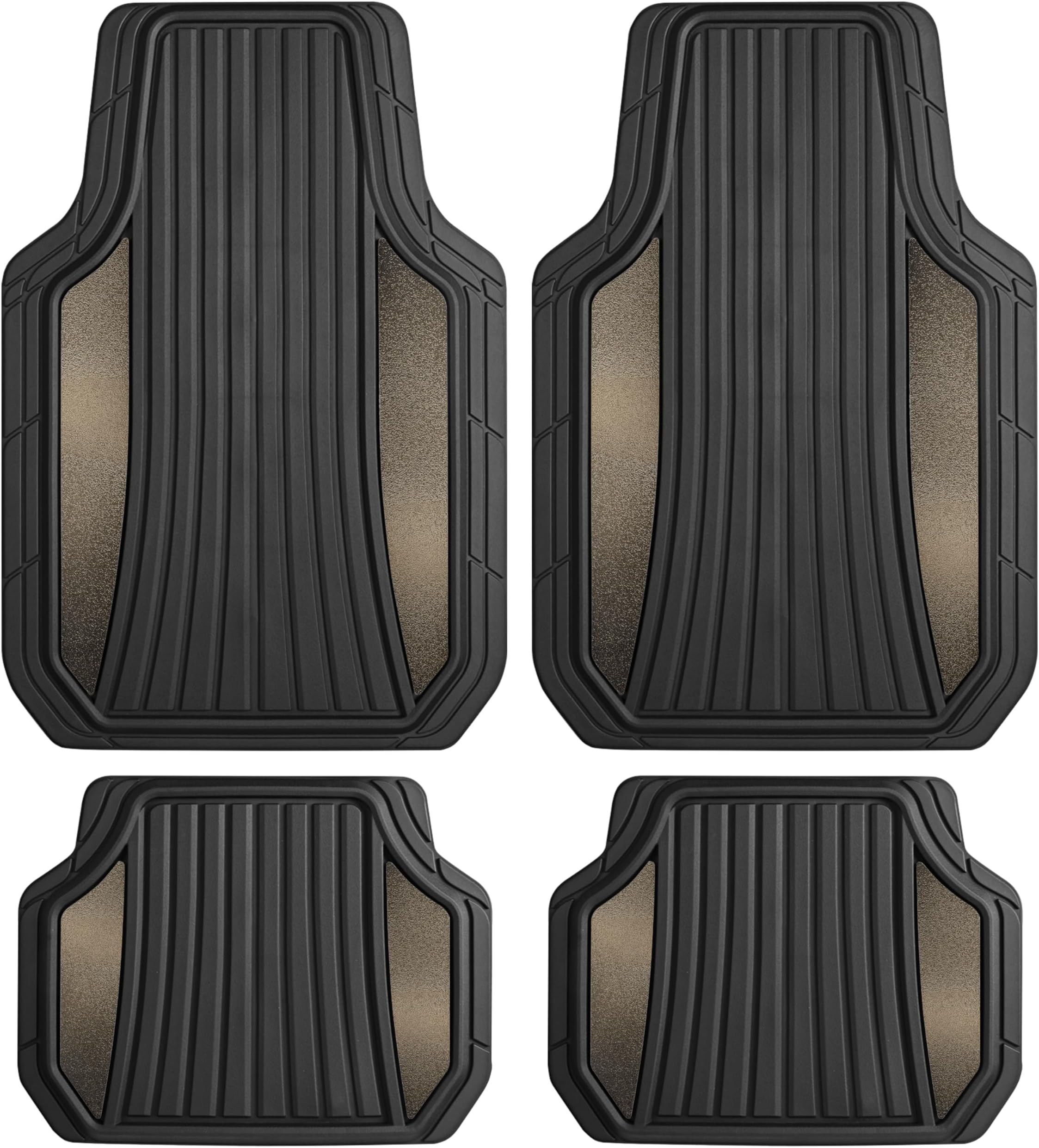 Motor Trend ChromeTech Car Floor Mats Full Set - Durable Rubber Floor Mats for Cars with Two Tone Accent, All Weather Interior Protection for Front and Rear with Non-Slip Backing, Gunmetal Chrome