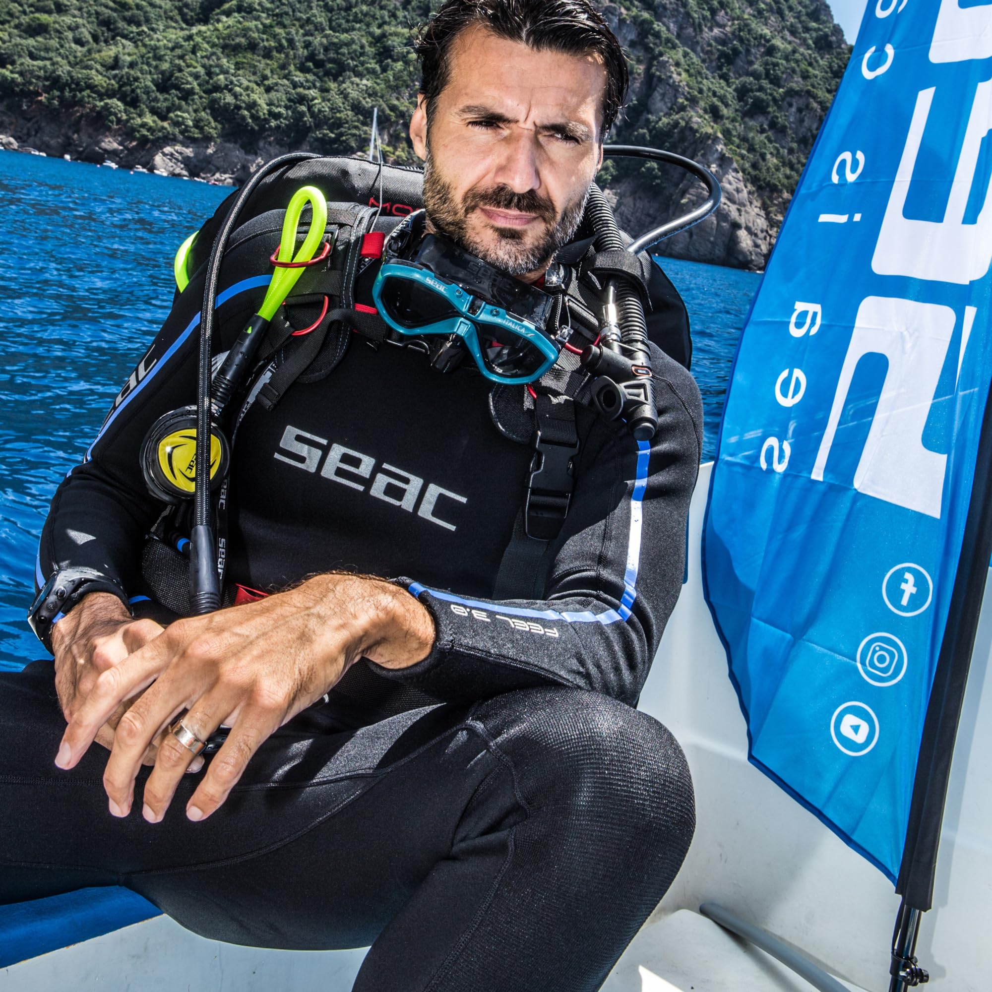 SEAC Feel Man 3 mm, ultra-elastischer, einteiliger 3 mm Neoprenanzug mit Reißverschluss für Unterwasser-Speerfischen, Schnorcheln und Freitauchen