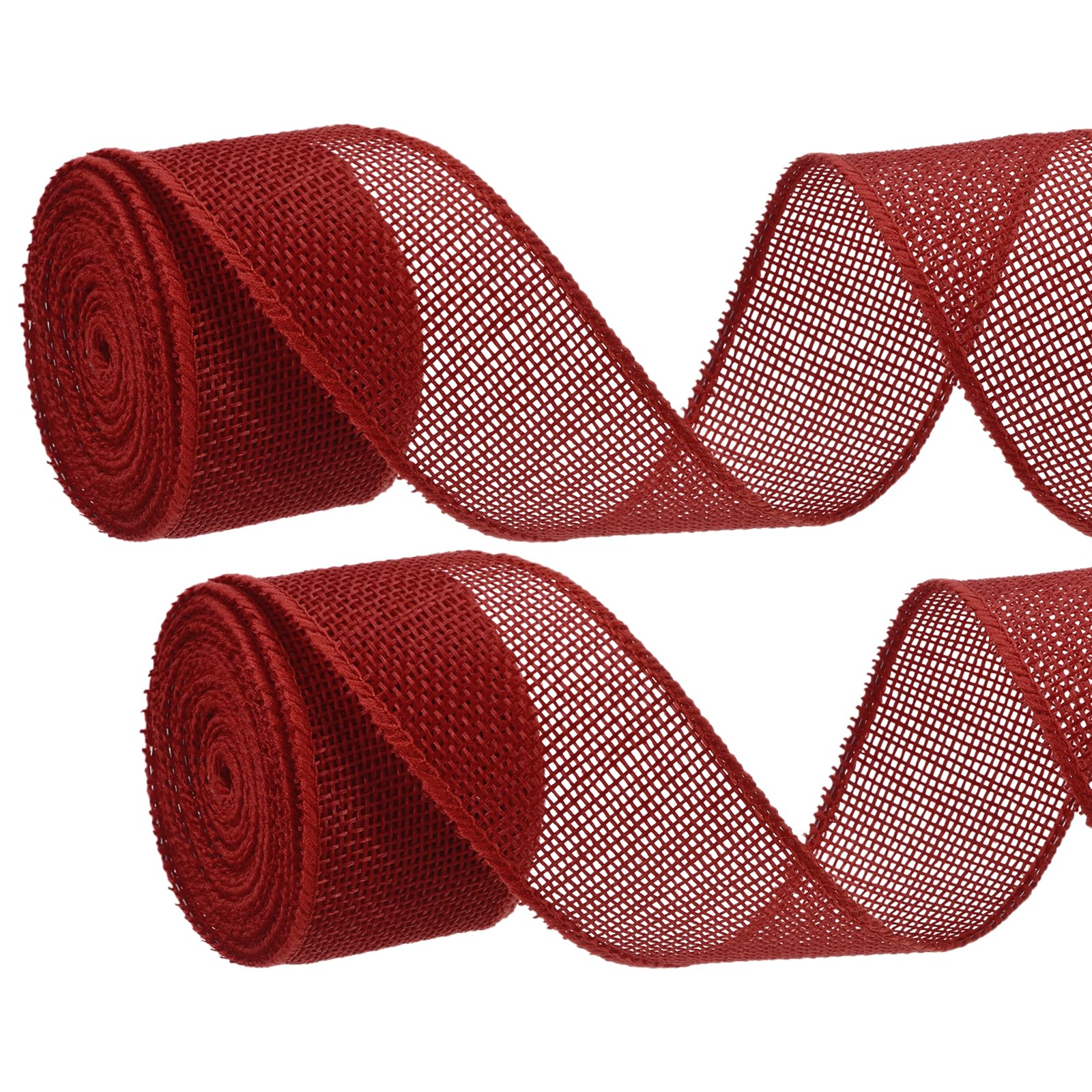 PATIKIL 2PCS Burlap Wired Ribbon, (40mm x 5m, Wine Red), Wired Edge Linen Wired Ribbons, Suit for - Crafts/Wreath/Bow Making/Gift Wrapping/Christmas Tree Decoration
