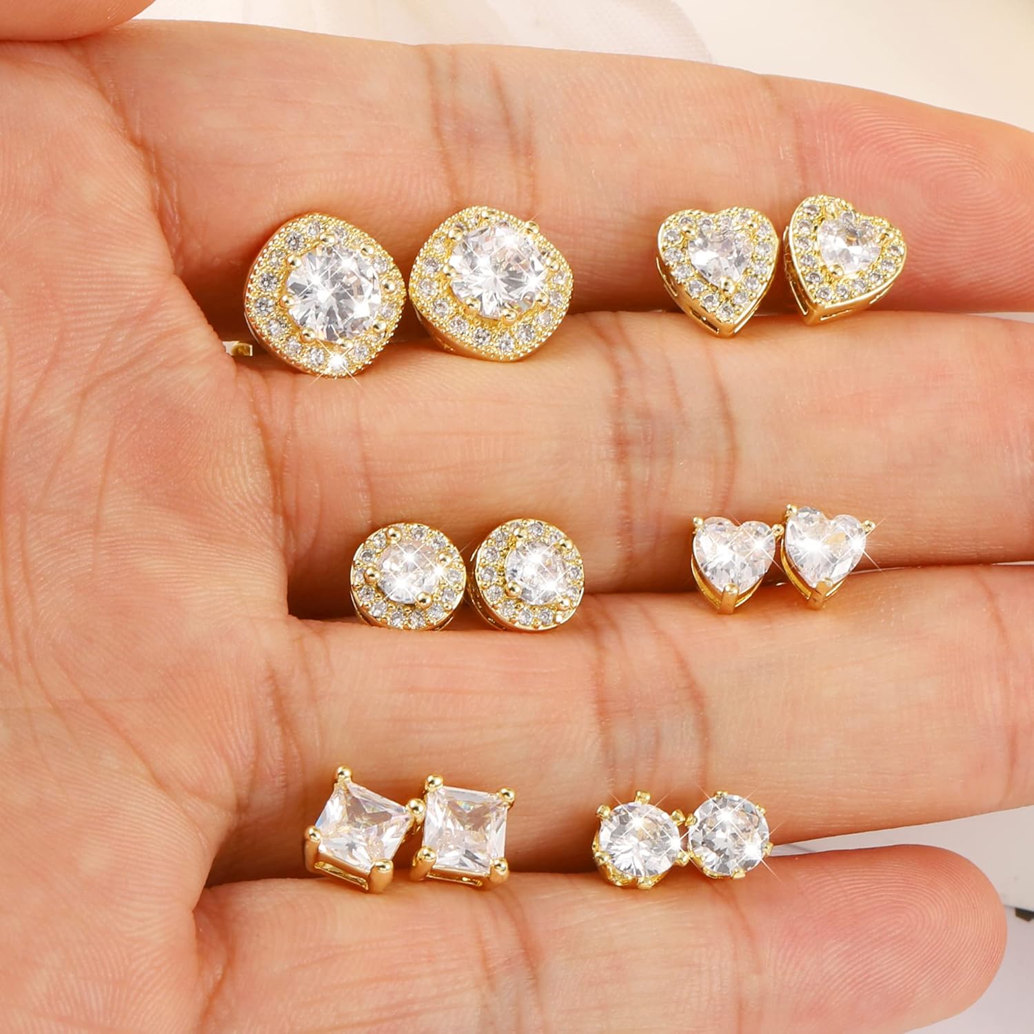 ALEXCRAFT Sterling Silver Stud Earrings for Women Cubic Zirconia Halo Round Heart Square Diamond Large Silver Stud Set - Image 5