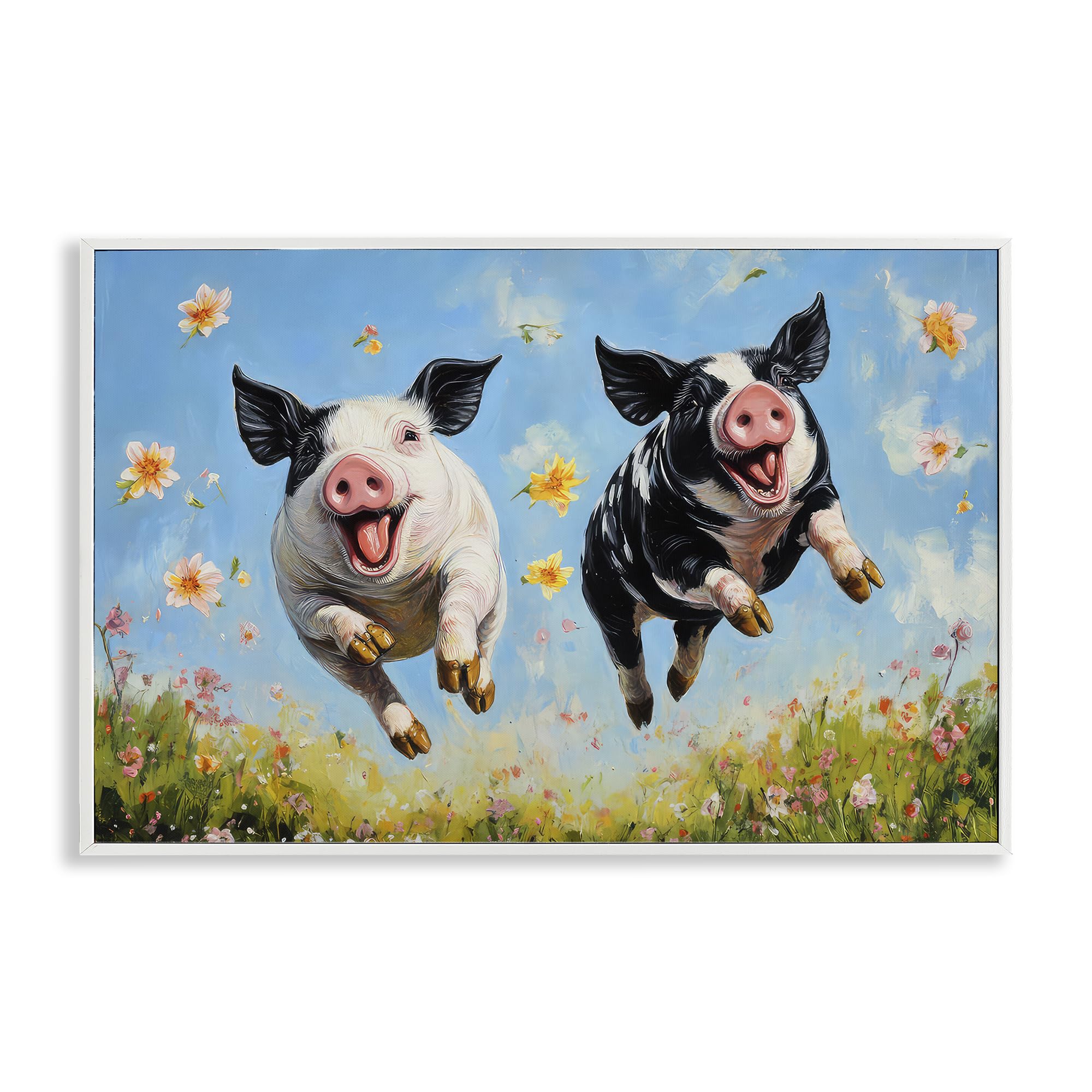 'Flying Pigs & Flowers'| Framed Giclee Art
