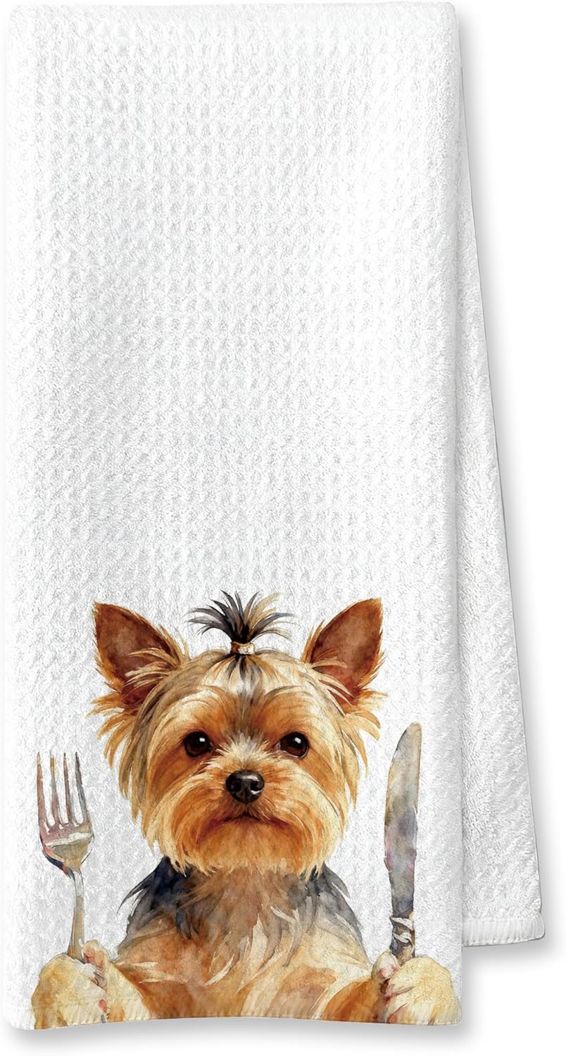 Funny Yorkshire Terrier Gift Hand Towels for Kitchen, Yorkie Lovers Gifts for Women Men, Yorkshire Terrier Gifts Kitchen Dish Tea Towels, 16x24 Inch