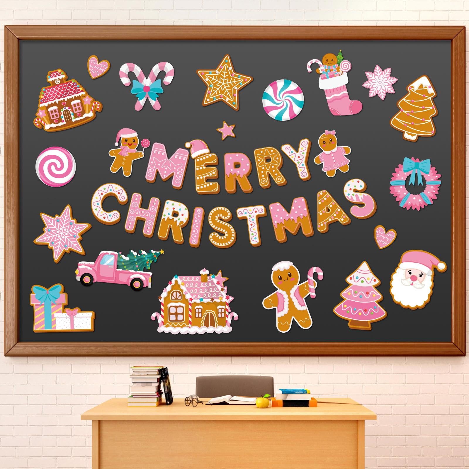 Snapklik.com : 54 Pcs Christmas Bulletin Board Set Pink Gingerbread Man ...