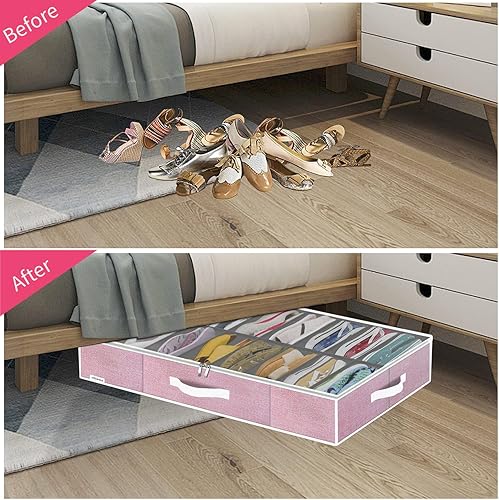 Miniatura 3 de Onlyeasy Caja organizadora de zapatos grande debajo de la cama, juego de 2, se adapta de 16 a 32 pares de zapatos, solución de almacenamiento de