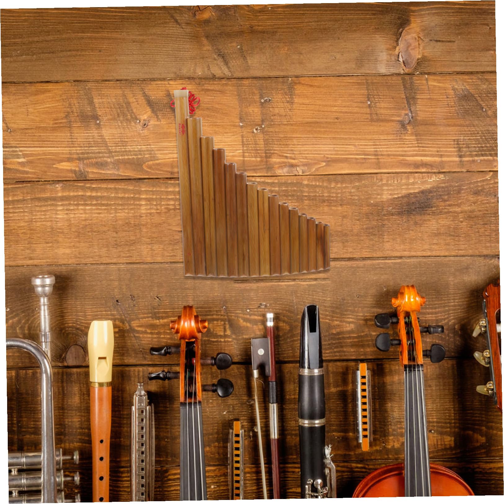 iplusmile 15 loch Bambus Panflöte Traditionelles Blasinstrument Leicht Spielbar mit Reinigungsstab und Tuch Braun für Anfänger Zufällige Farbe Zufällige Farbe