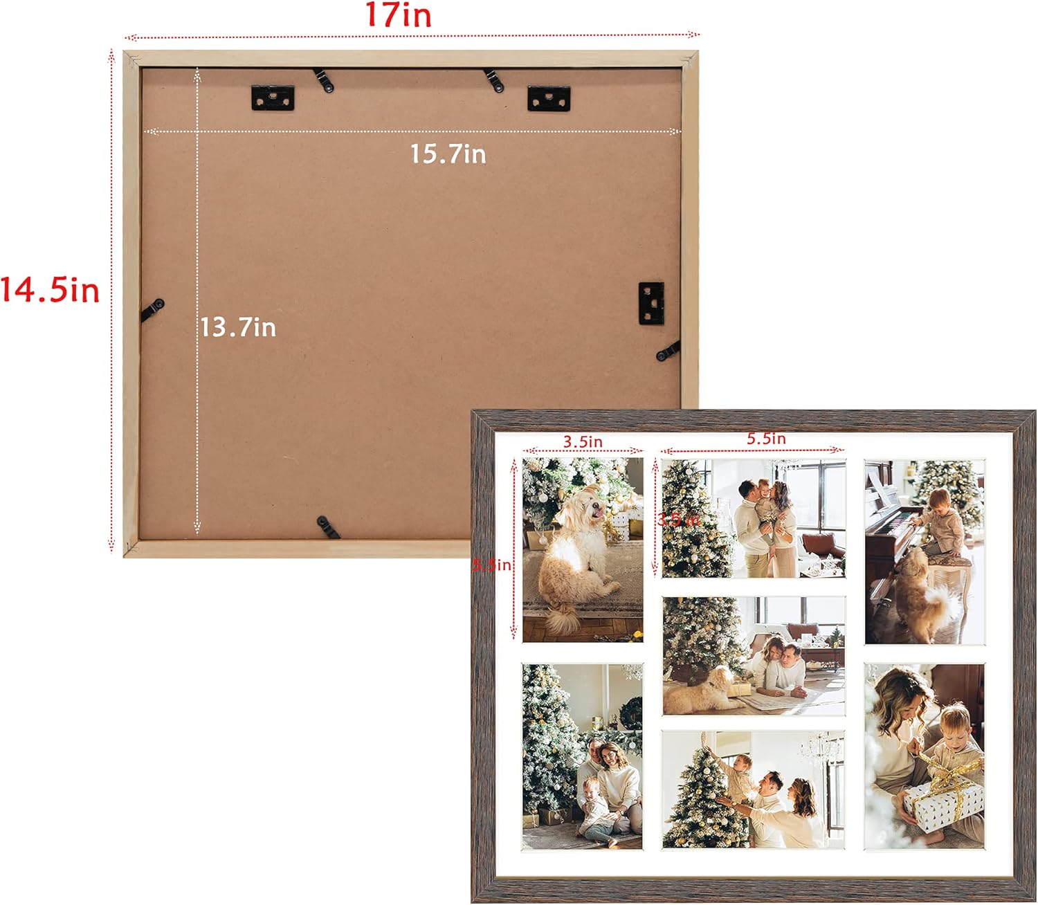 Golden State Art, 13.7x15.7 Distressed Brown Wood Collage Frame - White Mat - Displays Seven 4x6 Photos - Real Glass, Sawtooth Hanger, Swivel Tabs - Wall Mounting, Landscape, Portrait