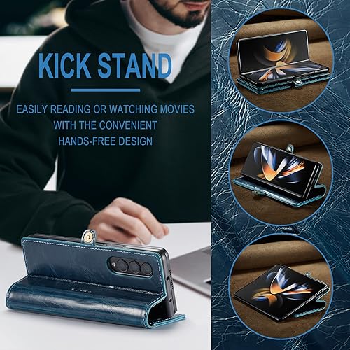 Miniatura 4 de Kowauri Funda para Samsung Galaxy Z Fold 4 5G, piel sintética, tipo cartera, con tarjetero y función atril, cierre magnético, protección a prueba de