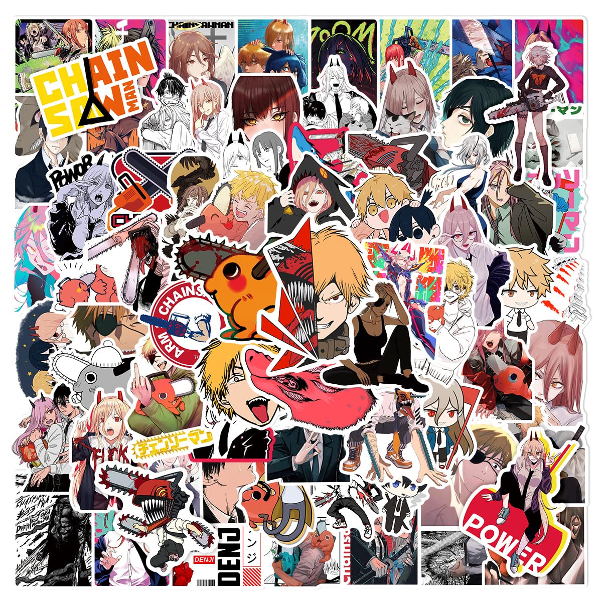 Chainsaw Man Cartoon Anime Stickers Kids Stickers for Laptop Water Bottles Bicycle Skateboard Luggage Decal (100pcs)