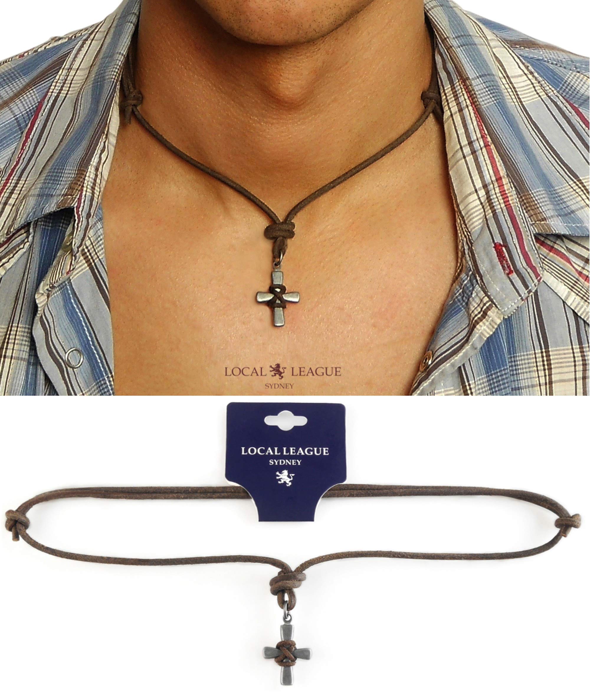 Local League Australia Mens Cross Metal Pendant Adjustable