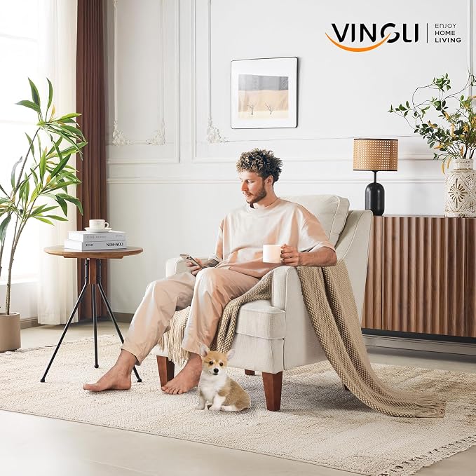 Sillón Mid-Century Modern Beige con Tela Lino miniatura 6