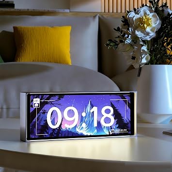 Imitate Nixie Tube Clock - 6.2 Inch IPS HD Electronic Digital Clock with Customizable Display, Weather & Temperature, App Control, Aluminum Alloy Case for Gaming Desk & Home Decor 960x360 Resolution