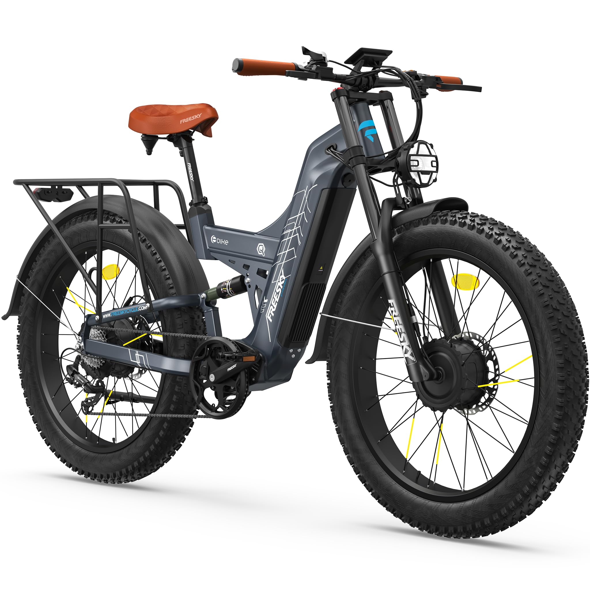 FREESKY 4000W Dual Motor Electric Bike for Adults, 48V 30AH LG Cells Battery 120Miles Range, 40MPH AWD Fast E-Bike, 26' Fat Tire Full Suspension Electric Mountain Bike, UL2849 Certified by TÜV