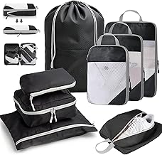 Compression Packing Cubes for Suitcases, 8 Piece Travel Organiser Set with Shoe Bag, Laundry Bag, Toiletry & Underwear Bags, Luggage Organiser Bags for Clothes, Holiday & Weekend Travel