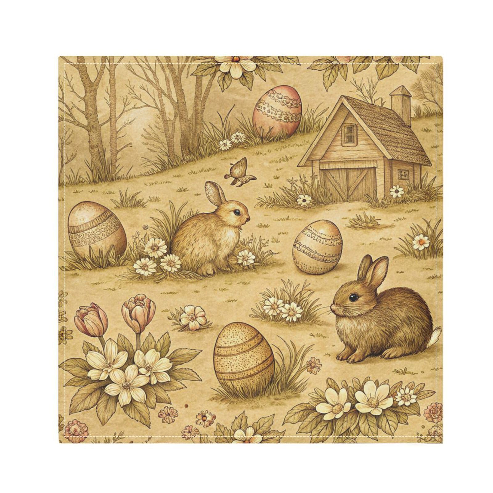 Ttgoth Easter Bunny Cloth Napkin Set of 6 Washable & Reusable Dinner Napkins for Dining Table, Banquets, Wedding, Party, 50x50 cm