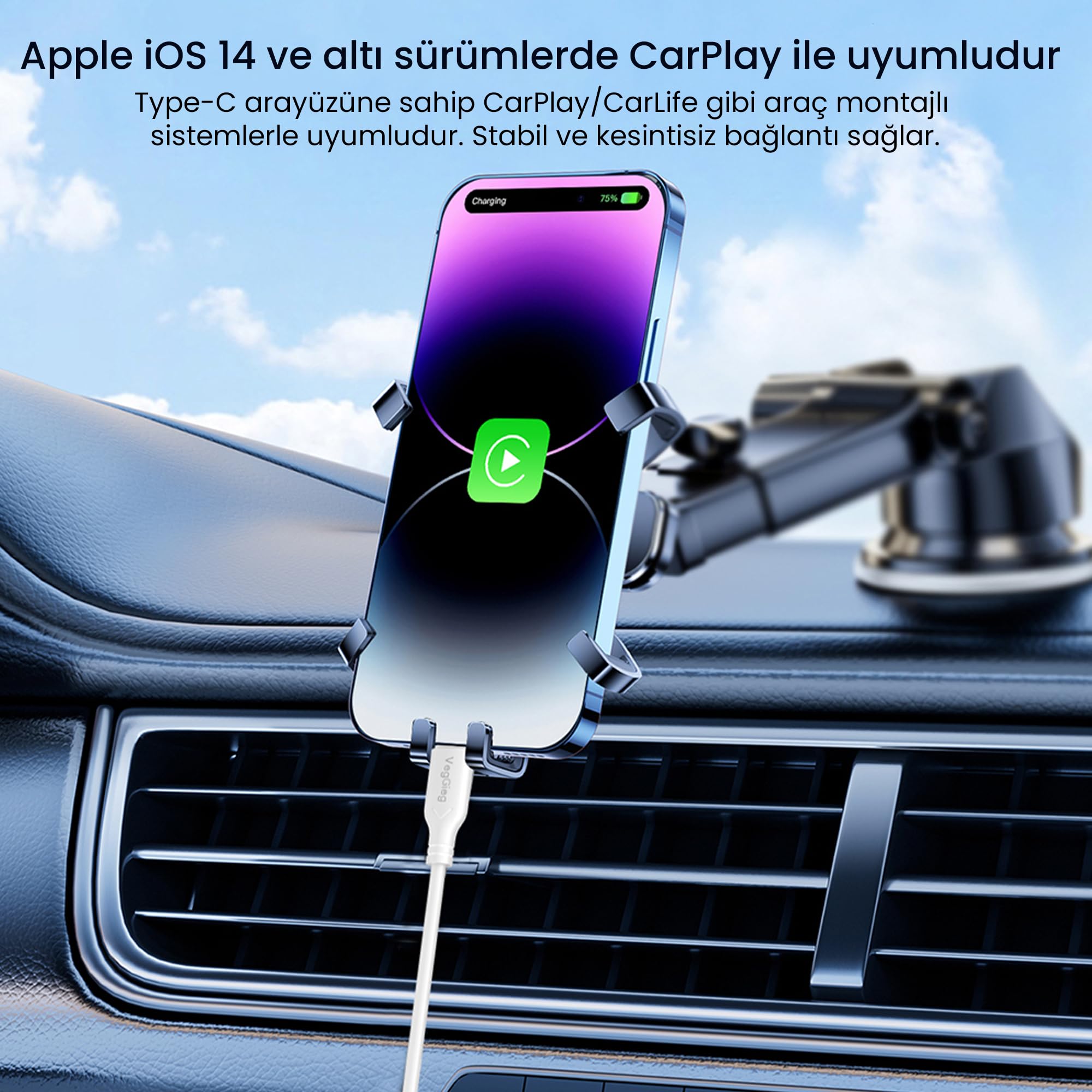 VegGieg 27W Type-C to Lightning iPhone iPad ile Uyumlu PD Hızlı Şarj ve Data Kablosu 1.2 Metre